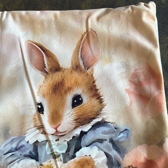 NWT Beatrix Potter Peter Rabbit inspired tea time throw pillow cover nursery OS - Picture 6 of 13